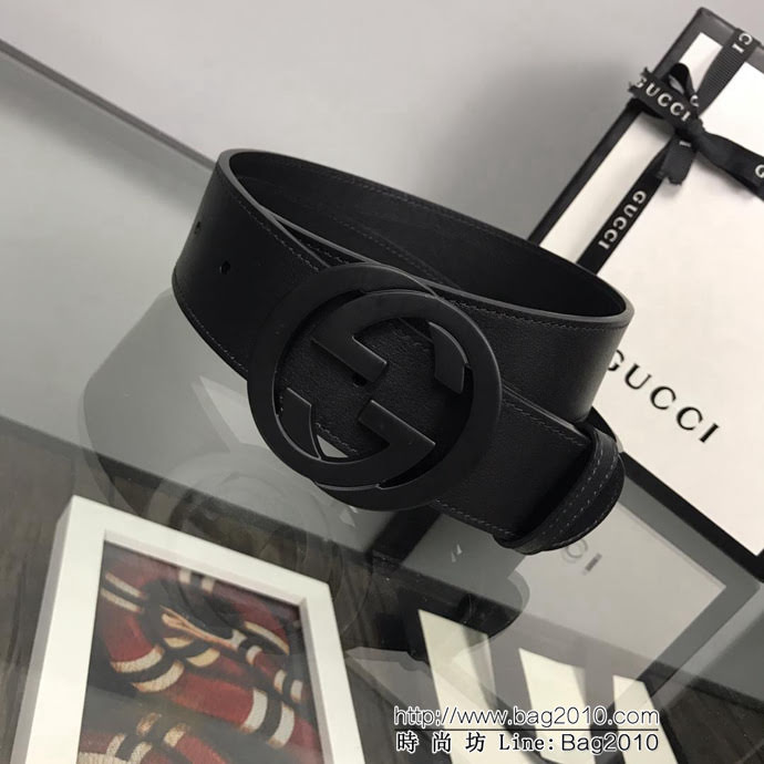 GUCCI古馳 官方經典款 正品規格 原單品質 對版定制皮料 復古烤漆雙G亞黑扣 男士皮帶  xfp1084